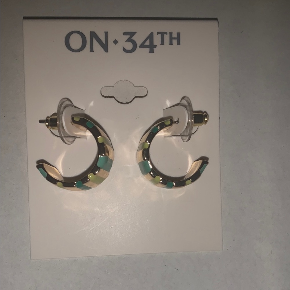 ON 34TH Gold and Green Hoop Earrings